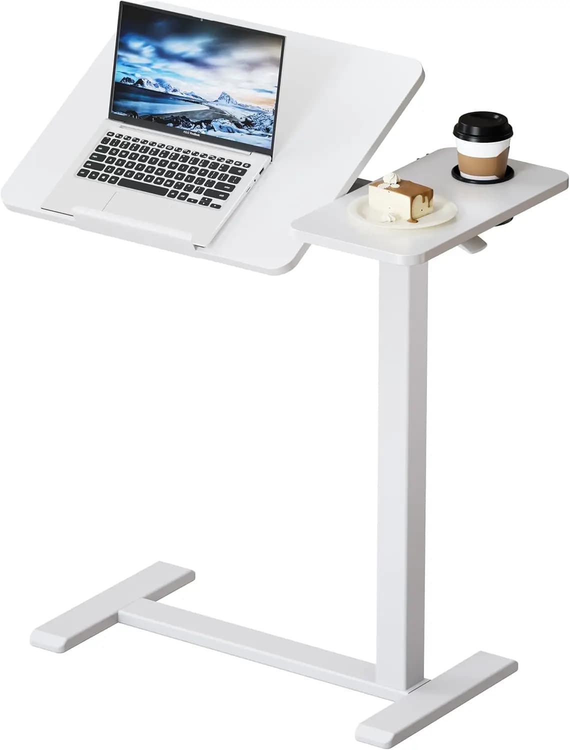Overbed Bedside Table With Standing Desk Workstation Home Office Laptop Cart Computer Table White