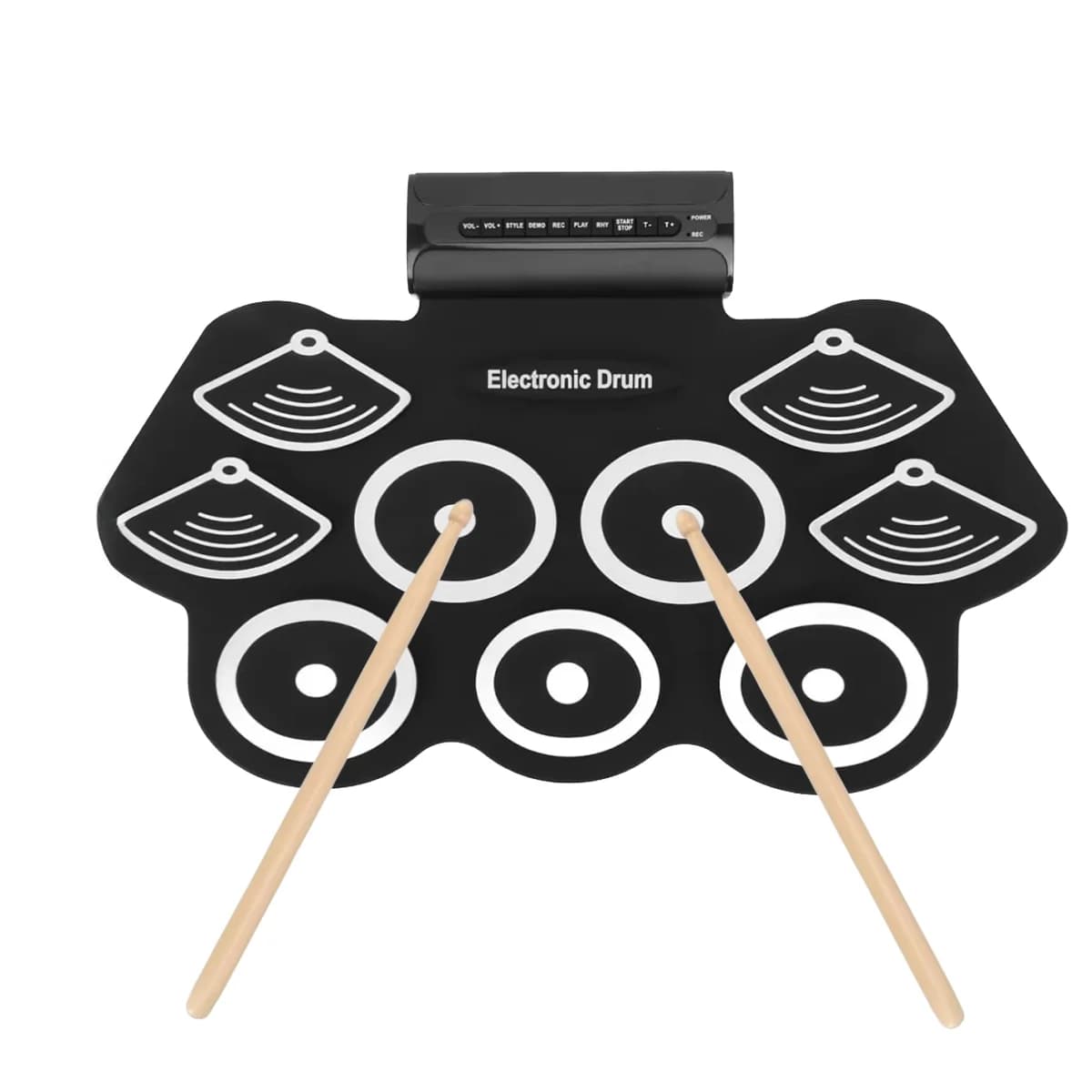 Kit Batteria Elettronica Compatta Miwayer 9-Pad USB, Suoni Realistici, Altoparlanti 2x5W, Pedali e Bacchette per Pratica Domestica