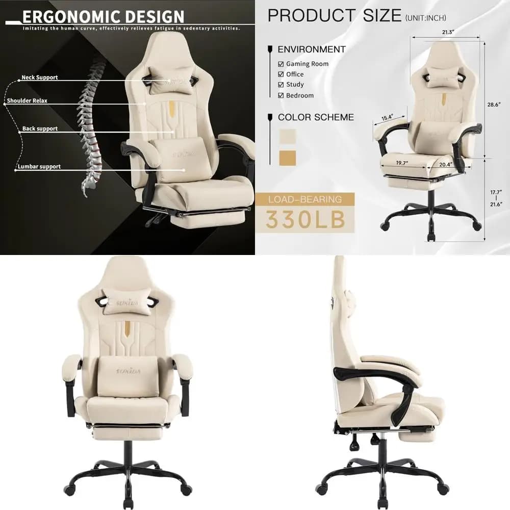 Sedia da Gaming Ergonomica con Cuscino Lombare Massaggiante, Reclinabile Regolabile per Videogiochi, Sedia da Ufficio Direzionale con Rivestimento in PU