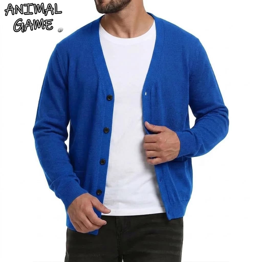 New Men's Long Sleeve Button Down Cardigan Sweater V-Neck Knitwear Casual Jumper Solid Color Lightweight Outerwear with Pockets