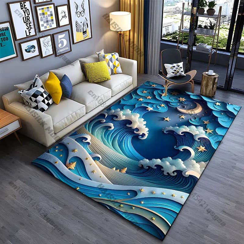 Tappeto con cielo notturno oceanico da sogno, tappeto da yoga, decorazione per soggiorno, tappetino per gattonare per bambini, tappetino per zerbino, tappeto per giochi