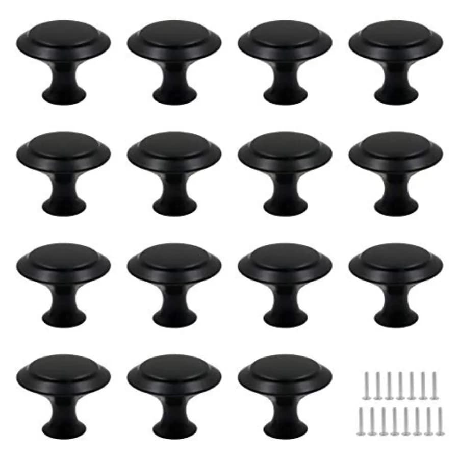 15 Pack 1Inch Flat Black Kitchen Cabinet Knobs Drawer Dresser Handles Knobs, Round Drawer Handles