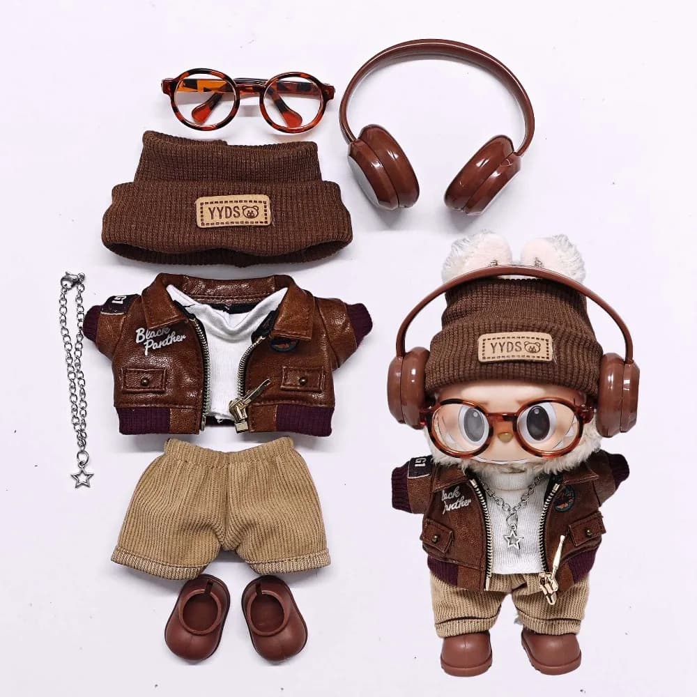 Per 15/17 centimetri Labubu Vestiti Vestito Moda Retro Giacca di Pelle Vestire Regalo FAI DA TE Vestiti Per Le Bambole Accessori Seduta Gioco di Partito giocattolo