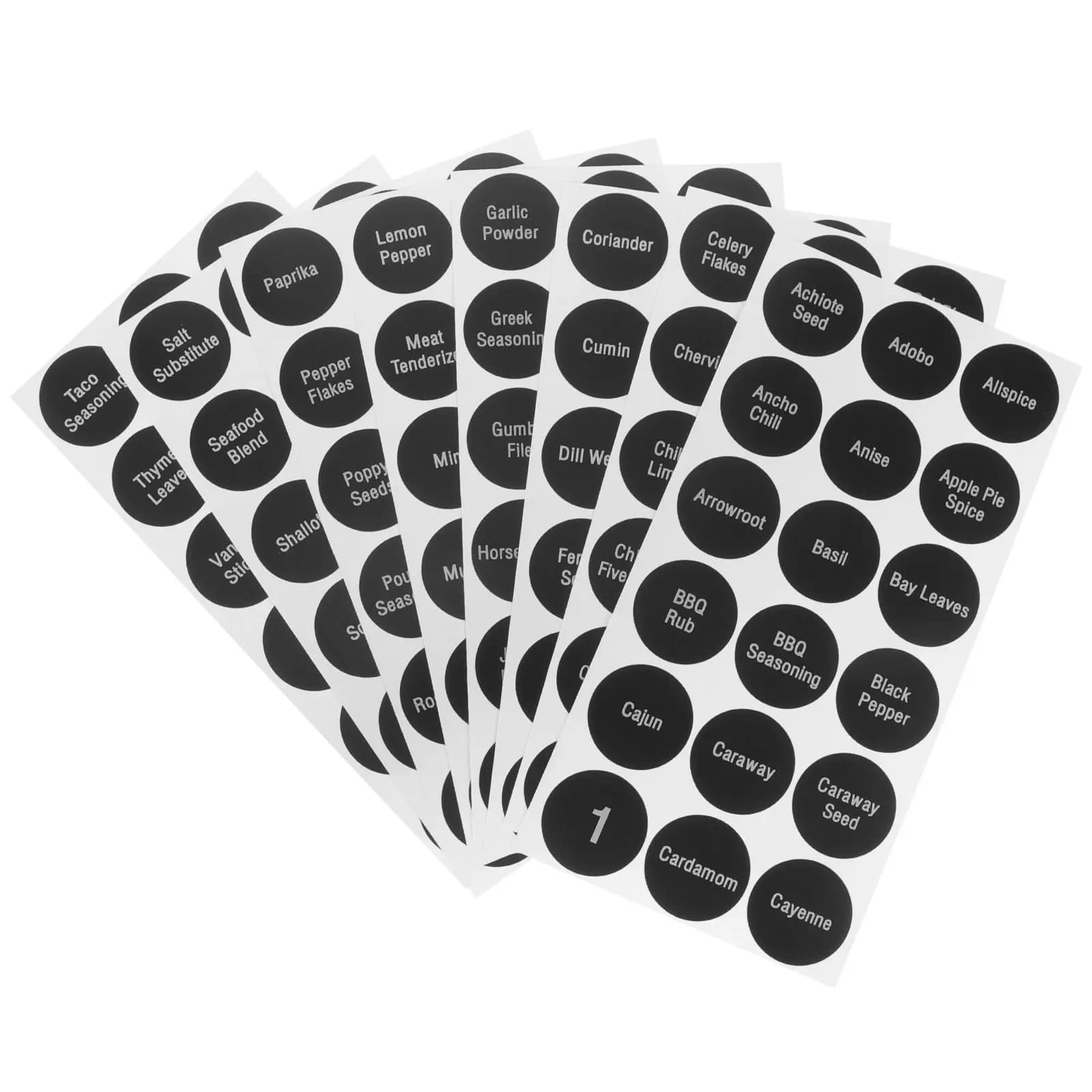 8 fogli di etichette per spezie da cucina, set di adesivi rotondi autoadesivi per la classificazione e l'organizzazione di barattoli e bottiglie, etichette per condimenti