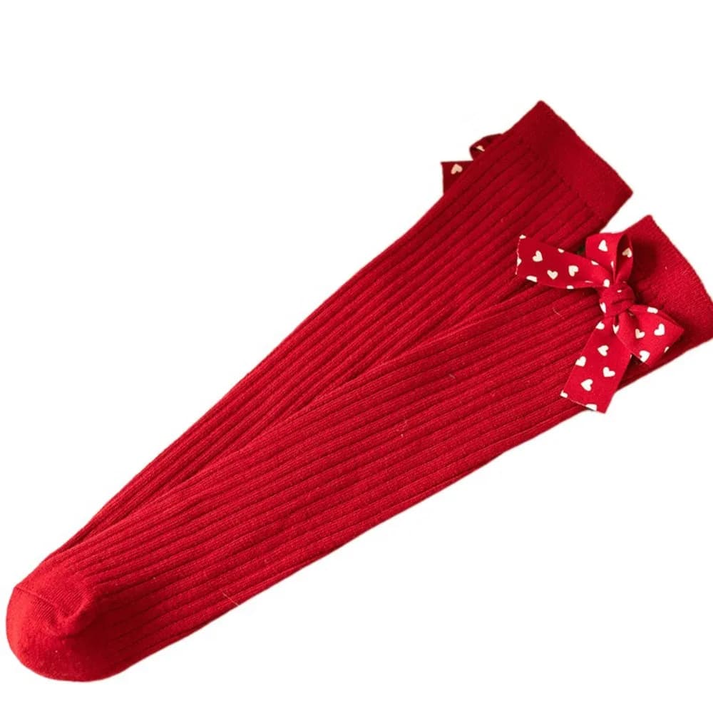Stripe Grid Red Bowknot Stockings Sweet Dot Bear Children Knee High Socks Lolita JK Long Tube Stockings for Girl New Year