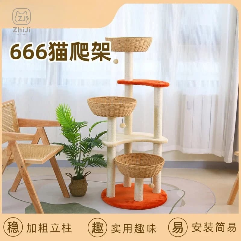 Wooden Multi-Tier Cat Tree for Large Cats Compact High-Rise Design DIY Cat Condo and Scratching Post All-in-One Cat Furniture