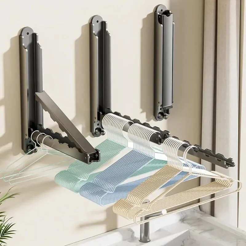 Folding clothes horse for the balcony;window-mounted clothes rack; adjustable telescopic pole; clothes drying rack-Space Hanging