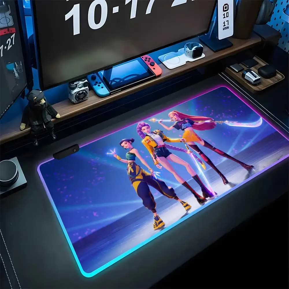 KPop D-Demons H-Hunters Mouse Pad Gifts Gaming Rgb Mousepad Backlit Keyboard Gamer Girl Xxl Laptop Mat Table Pads Deskpad