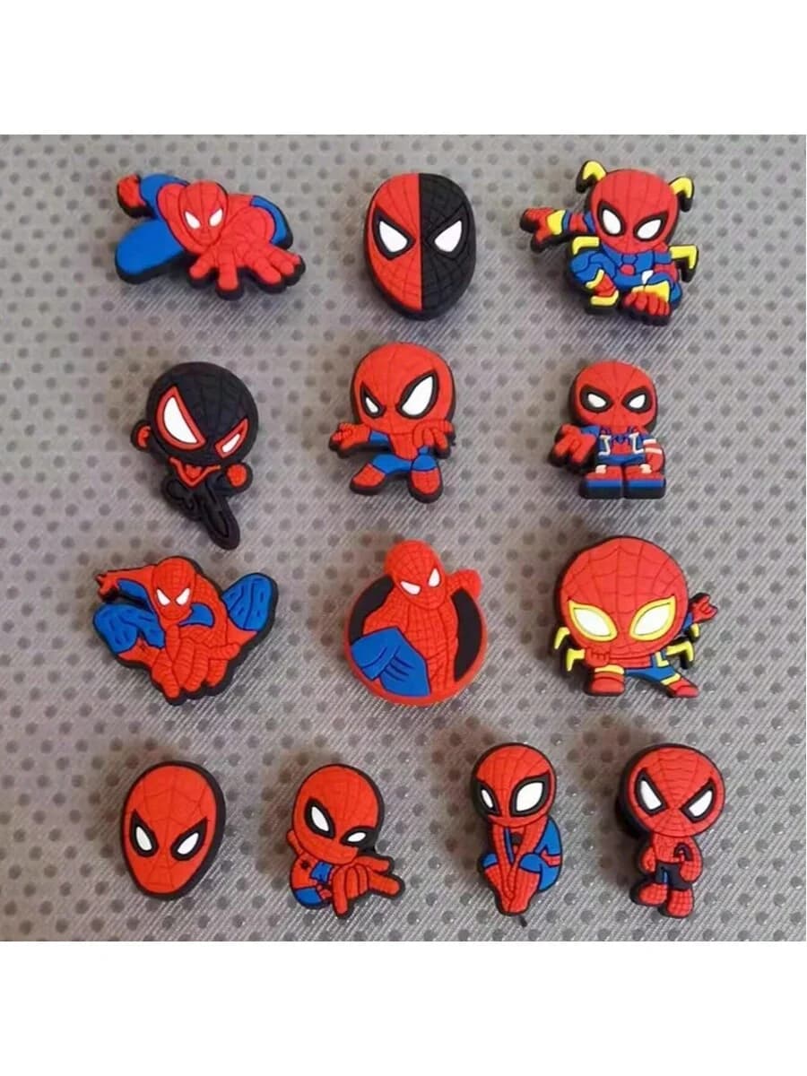Set da 13 Pezzi di Charm in PVC a Tema Supereroi Peter Parker e Miles Morales, Decorazioni Fai-da-Te per Zoccoli e Sandali, Accessori per Scarpe, Regali per Amici