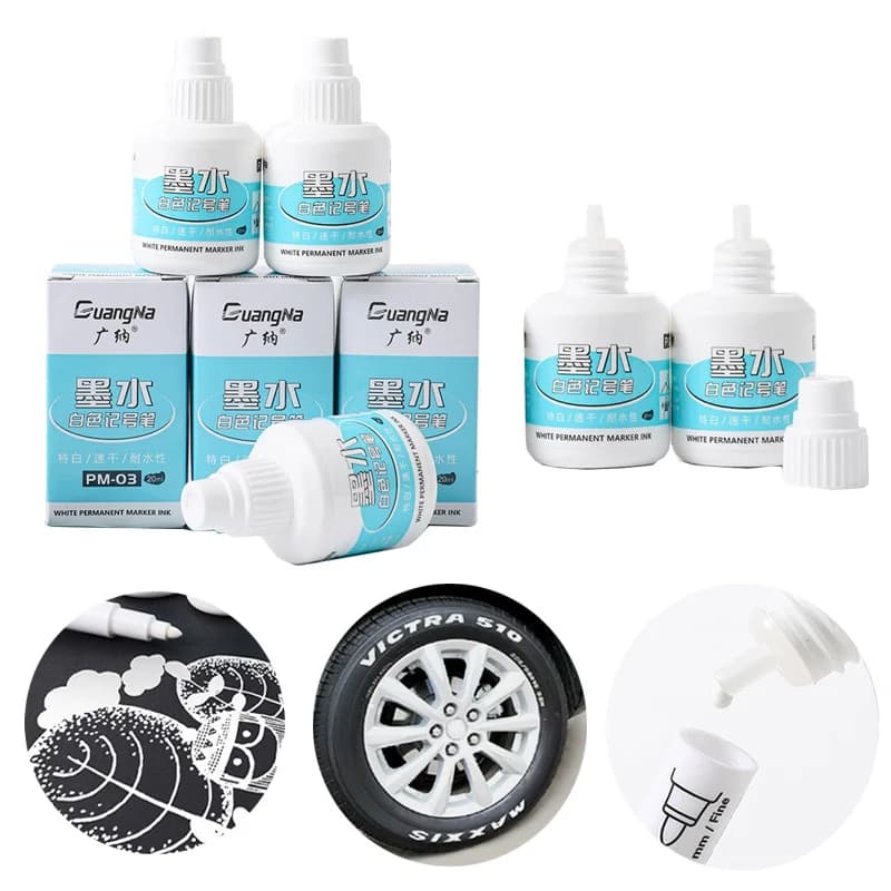 Inchiostro per pennarelli bianco da 20 ml Impermeabile ad asciugatura rapida Forte copertura che non sbiadisce facilmente per la pittura artistica Segnaletica lucida