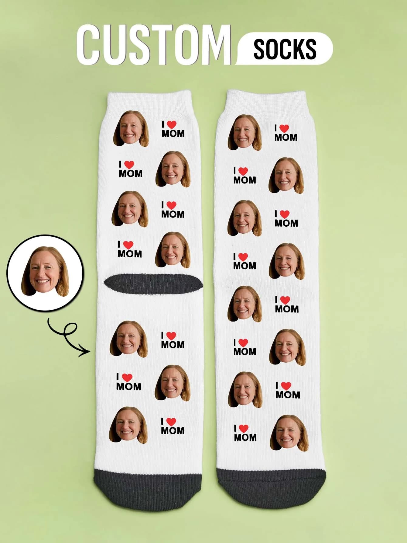 Custom Socks with Photos for Mother's Day, Socks Printed with Family Image, Available in Two Sizes, Gift for Mom