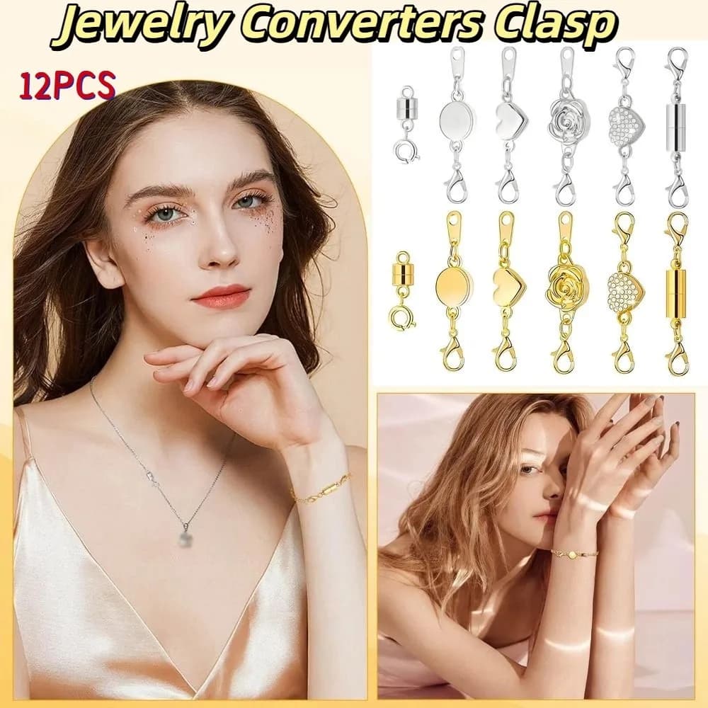 12 Pezzi Chiusure Magnetiche a Moschettone a Doppia Testa per Bracciali, Oro/Argento, con Scatola di Conservazione, per Fai da Te
