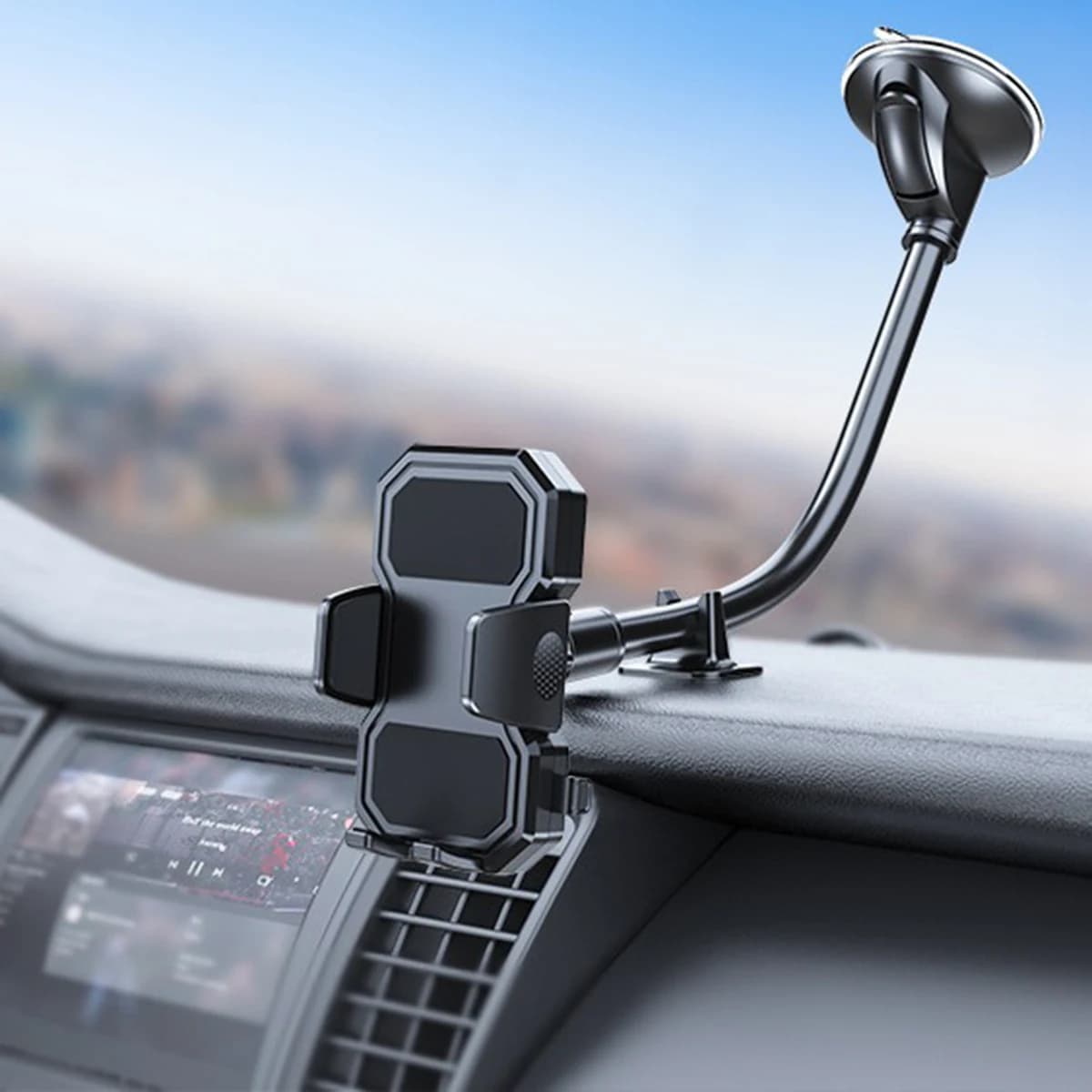 Suction Cup Car Phone Holder Long Flexible Gooseneck Arm Auto Cellphone Mount For Windshield Dashboard Truck