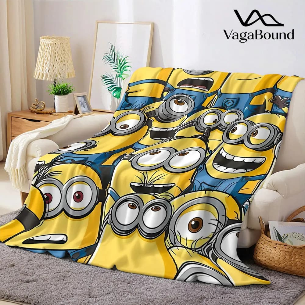 Cut cartoon M-Minions-s Flannel Blanket Warm Soft Halloween Christmas Couch Warm Cozy Decorative Decor Gift for All Season