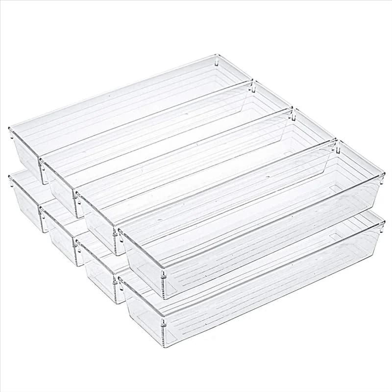 A57M-10 Pack 12 X 3 X 2 Inch Clear Drawer Organizer Trays Storage Box Set For Kitchen