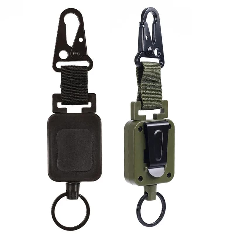 Moschettone retrattile in metallo da 60 cm Portachiavi Cintura Mulinelli da esterno Fibbia a becco d'aquila Filo di acciaio rinforzato Facile da tirare indietro Clip