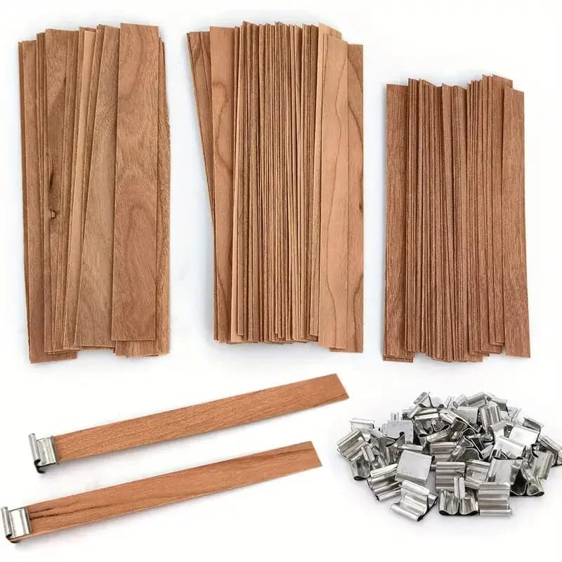 Natural Wooden Candle Wicks Wood Wick with Metal Holders for Soy Wax Candle DIY Candle Making Supplies Aromatherapy Craft