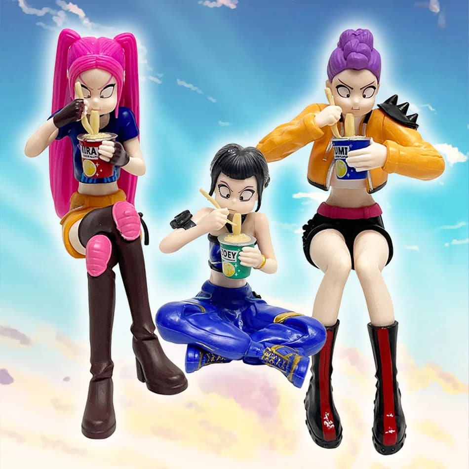 Modellino Anime K-pop 9-15cm, Personaggi Rumi Mira Zoey, Decorazione da Scrivania, Statuette da Collezione che Mangiano Noodles