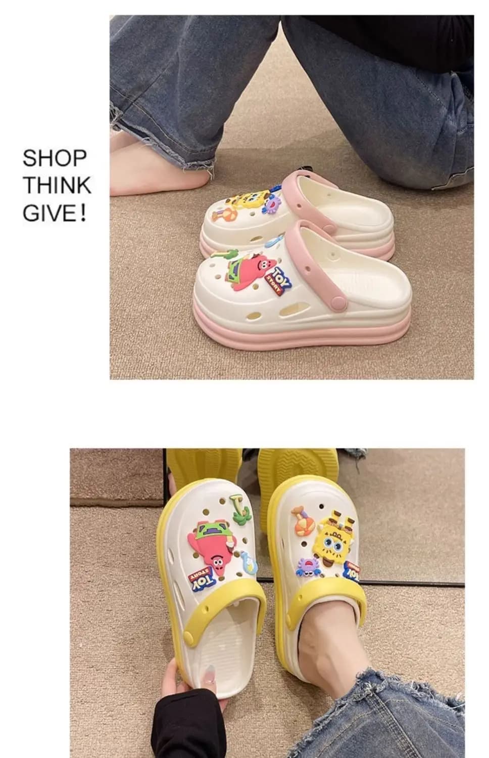 Cute INS SpongeBo Clogs Summer Cartoon Thick Bottom Platform Non-slip Closed Toe Slip on Slippers Women Outdoor Beach Shoes New