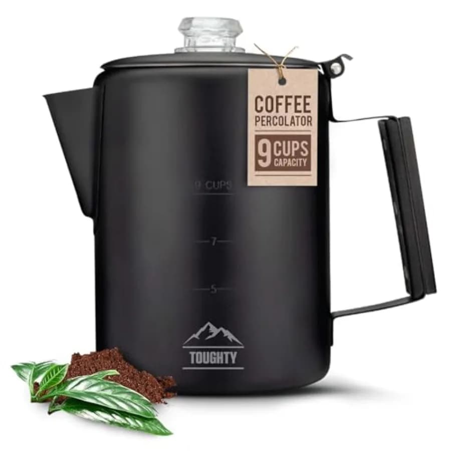 Caffettiera Yosemite Percolator Classica per Campeggio, Escursionismo e Casa, in Acciaio Inossidabile Resistente, Compatibile