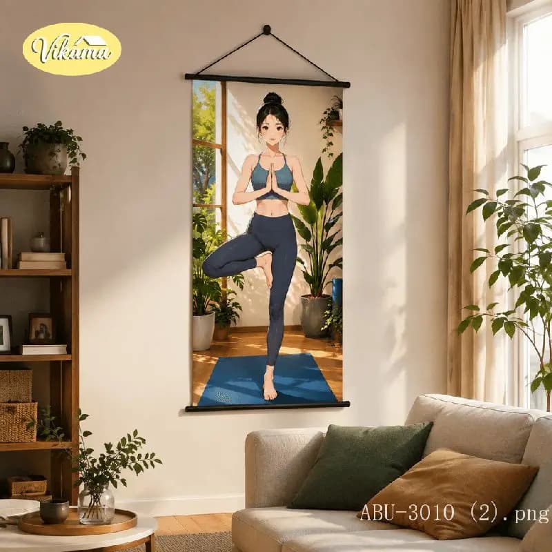 VIKAMA Anime Girl Fitness Tapestry Drinking Water Park Sport Workout Running Art Wall Hanging Bedroom Living Room Decor