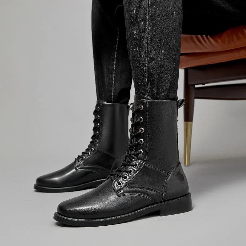 High-top Leather Boots Outdoor Tactical Combat Boots Men's Security Boots Black Anti Slip Hiking Boot Hunting Safety Shoes Botas