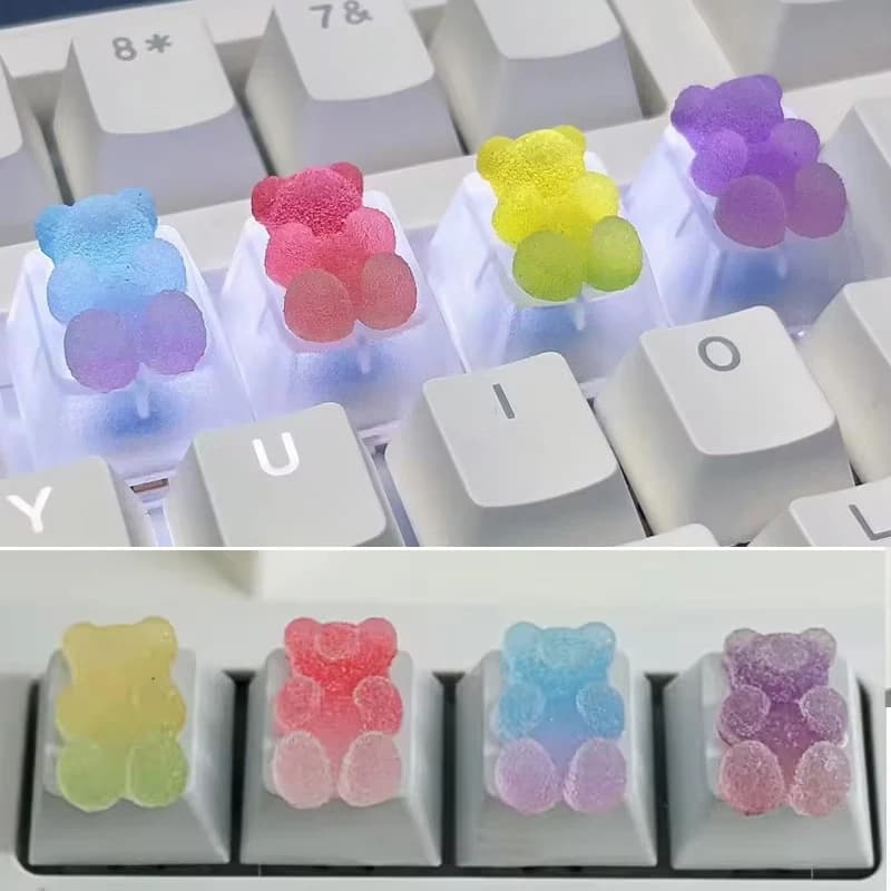 Gradient Gummy Bear Keycaps Translucent/White Base Key Caps R4 ESC Cross Axis Mechanical Keyboard Keycap Universal Accessories