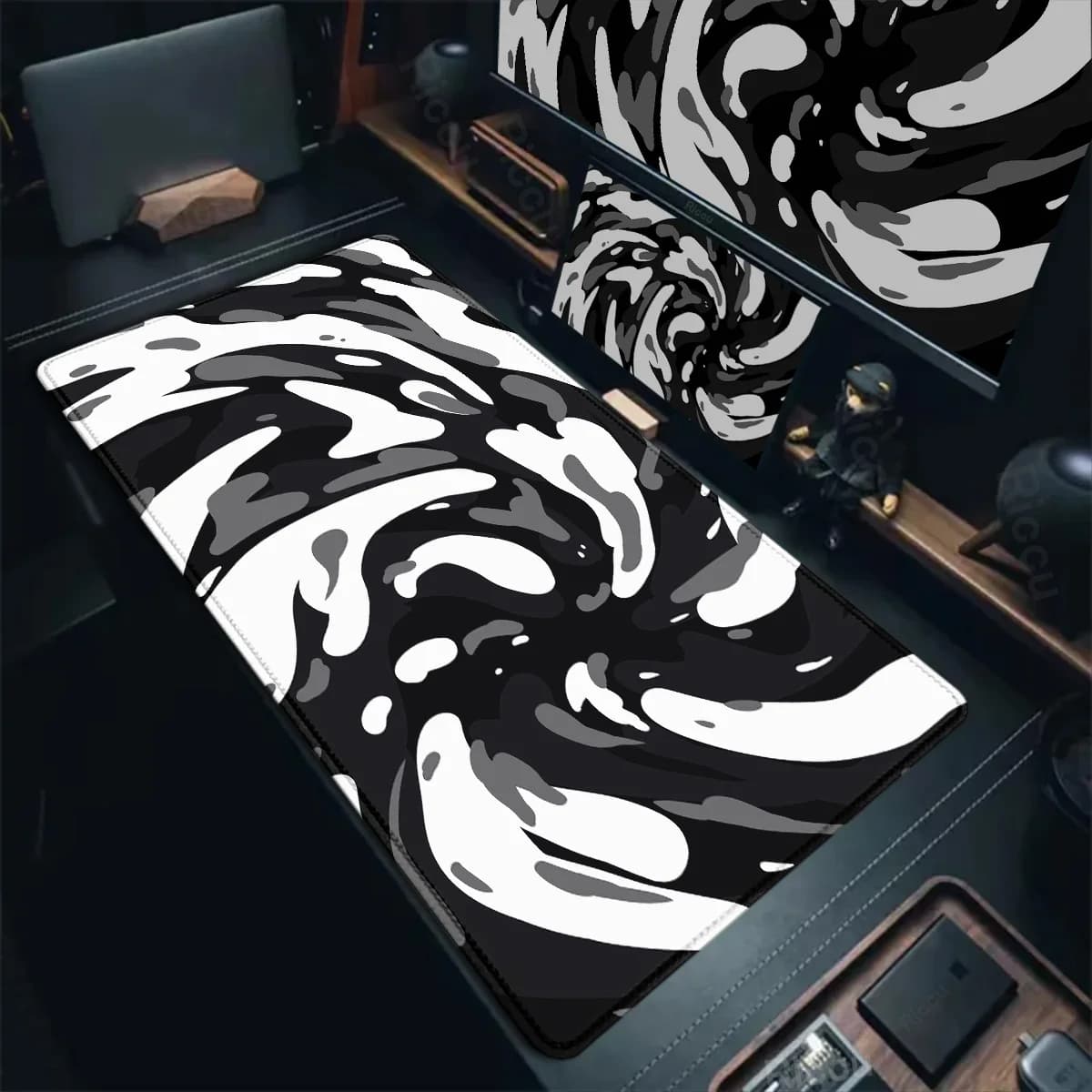 Tappetino per mouse grande Tastiere liquide Strata in bianco e nero Tappetino per ufficio 30x80 cm Tappetino per mouse antiscivolo per computer Design artistico Tappeto regalo