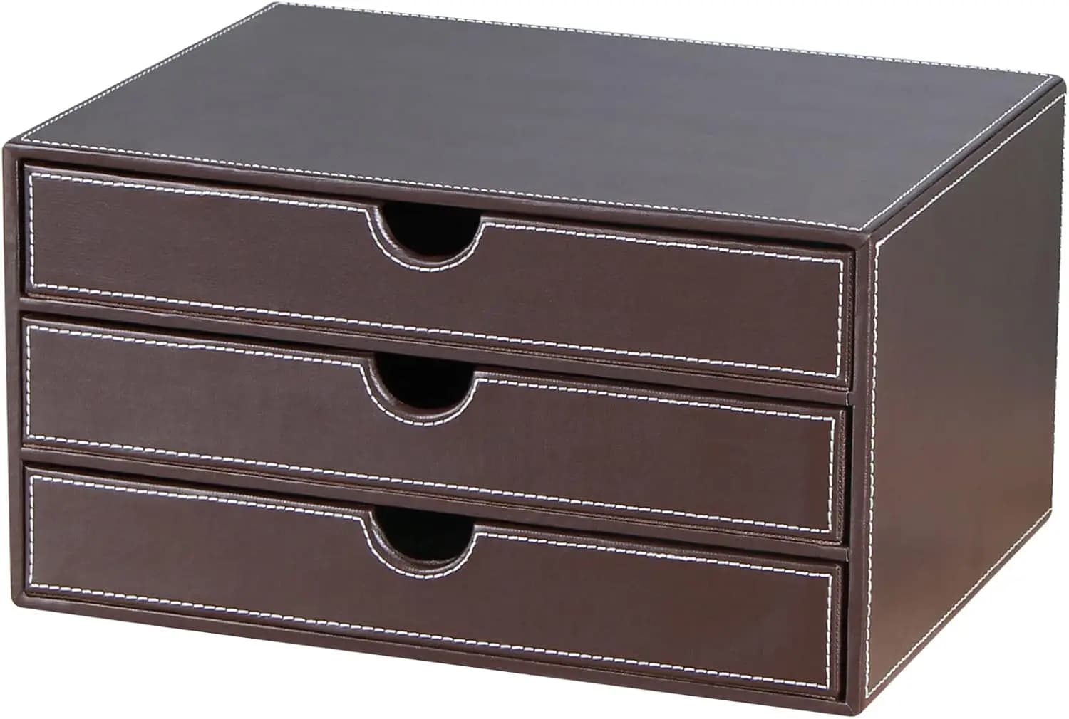 Organizer da Scrivania Impilabile a 3 Cassetti, Portadocumenti in Pelle A4 per Forniture da Ufficio e Arredamento Casa in Marrone