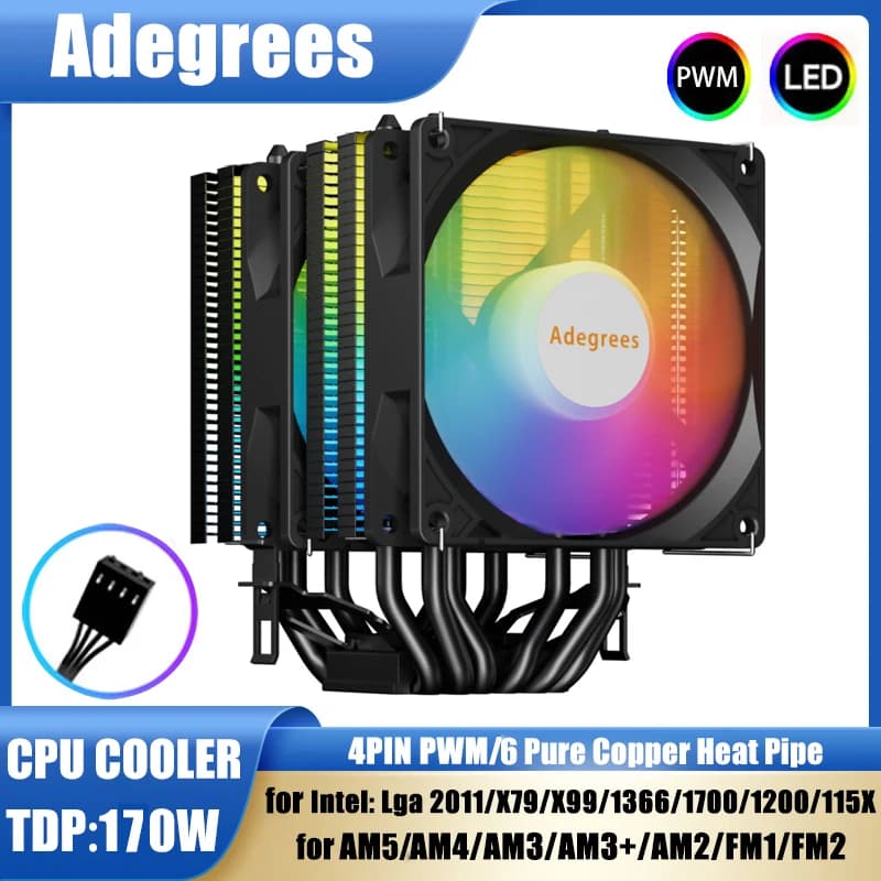 6 tubi di calore CPU dispositivo di raffreddamento dell'aria 4Pin PWM 90MM PC Procesor ventola della CPU per Intel LGA 1700 1200 1150 1151 1155 2011 X79 X99 1366 AM5 AM4