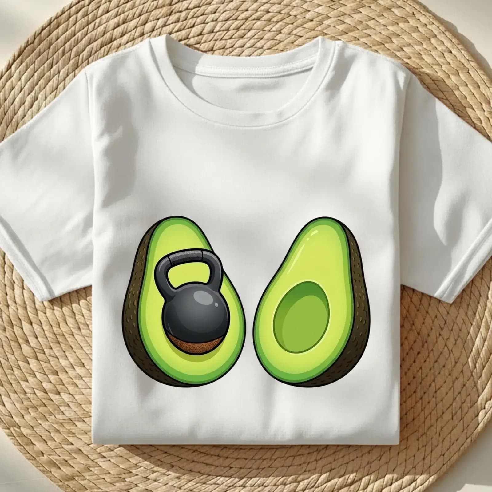 Divertente T-Shirt con Kettlebell a Forma di Avocado per Amanti del Fitness e degli Alimenti, Stile Vintage Lavato, Abbigliamento di Design per Uso Quotidiano
