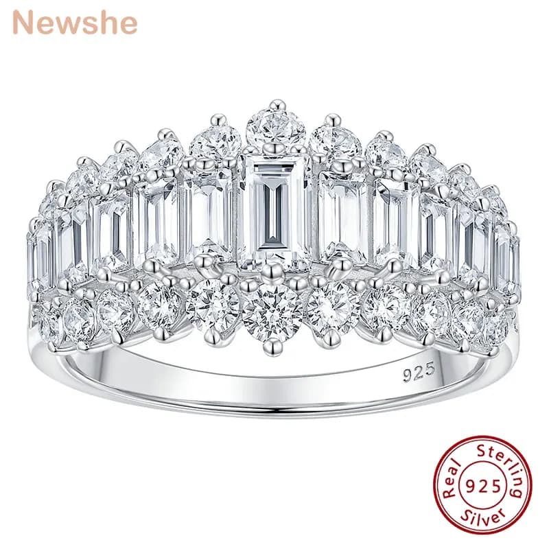 Newshe 925 Sterling Silver Emerald Cut Wedding Bands for Women Engagement Rings Cubic Zircon Eternity Ring