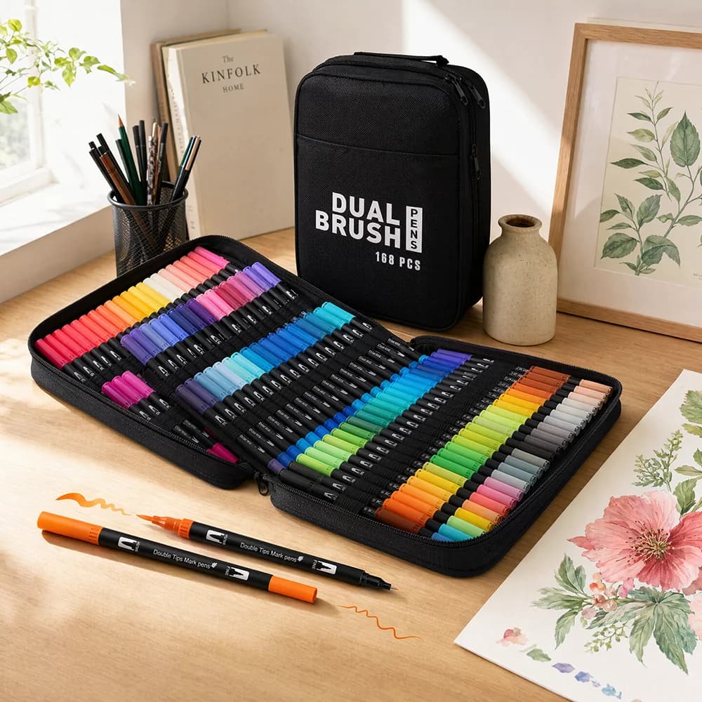 Markers for Adult Coloring Books, 168 Color Dual Tip Fine & Brush Pens Water-Based Coloring Marker for Adults Drawing Sketching Bullet Journal Writing Lettering No bleeding