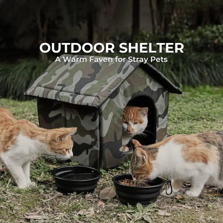 Tenda invernale pieghevole per gatti da esterno, riparo per animali domestici, impermeabile, fredda, antivento, resistente ai graffi, nido per cani, casa calda