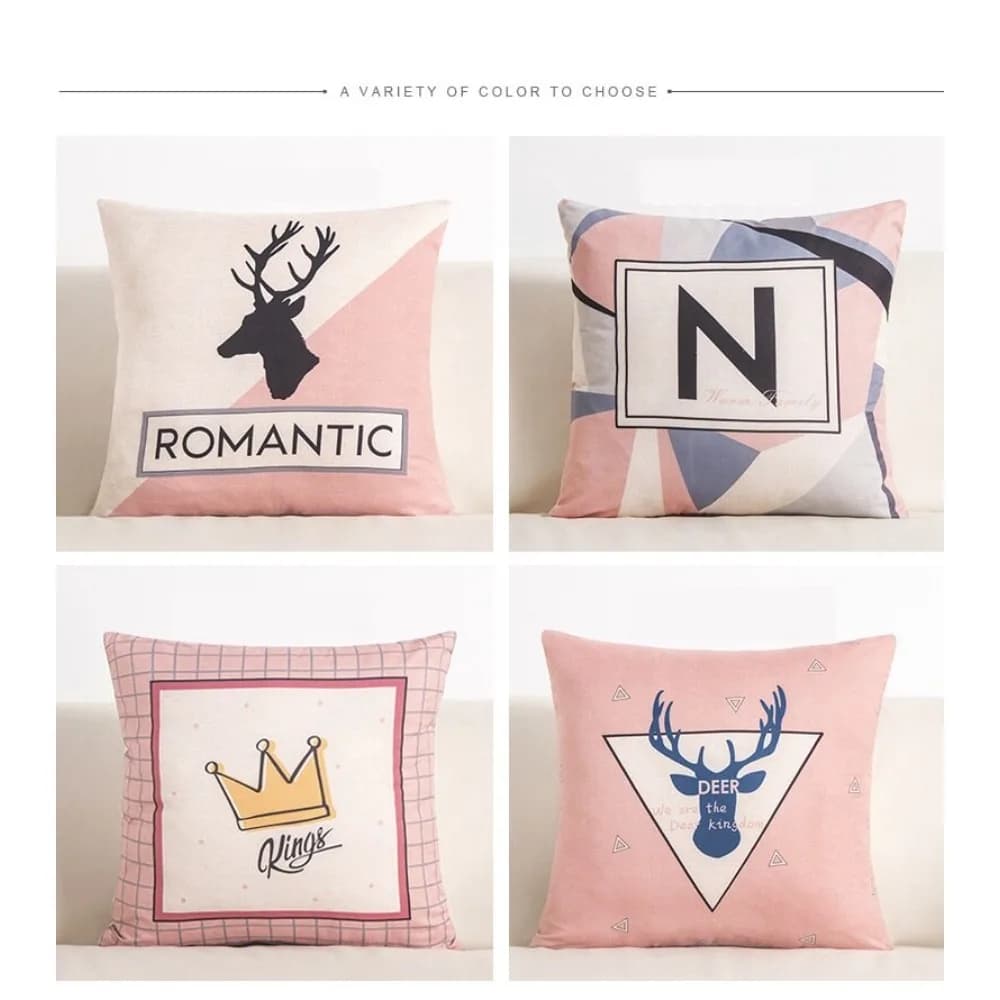 CIFBUY New Nordic Pink Deer Flannel Cushion Cover 45x45/50x50/60x60cm Decorative Throw Pillow Case for Office Sofa Car Home