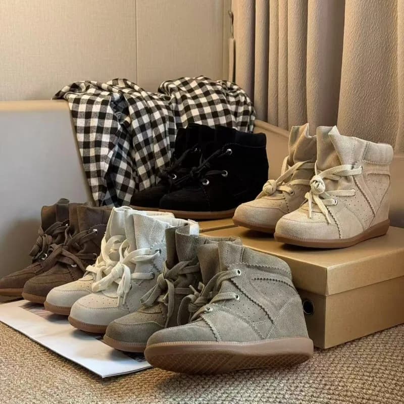 Scarpe da Donna di Lusso Firmate, Stivaletti in Camoscio alla Moda, Scarpe Sportive Casual Raffinate con Aumento di Altezza 7CM, Botas Mujer