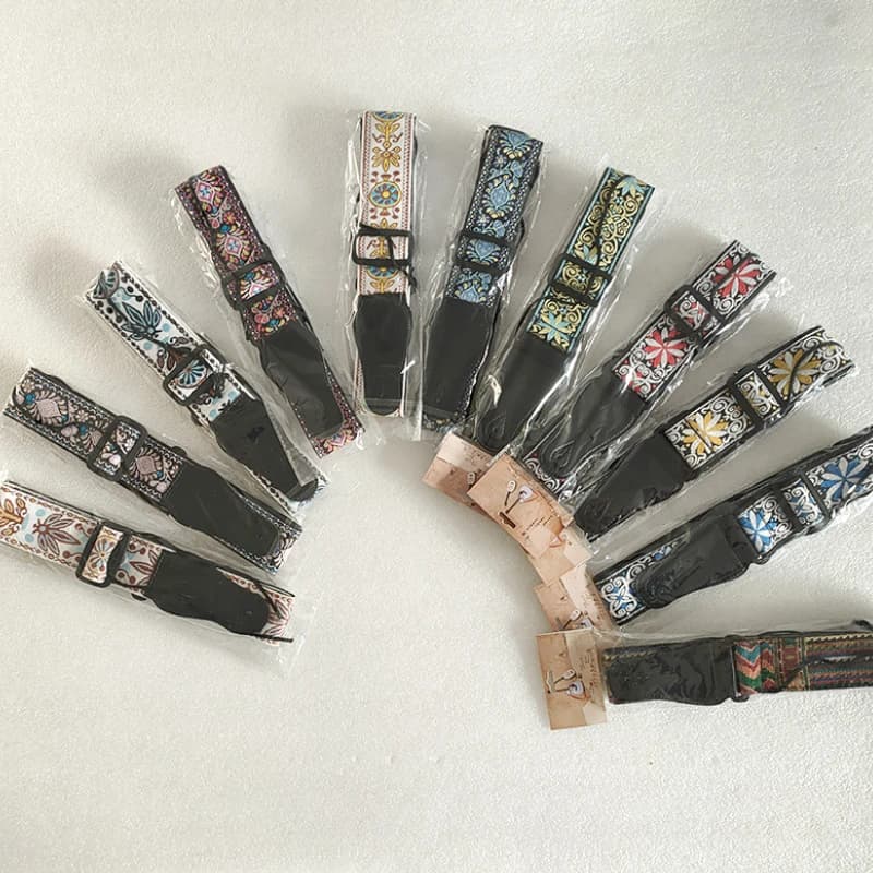 Tracolla per chitarra con stampa ricamata in stile etnico vintage, tracolla regolabile per accessori per chitarra folk, basso, ukulele