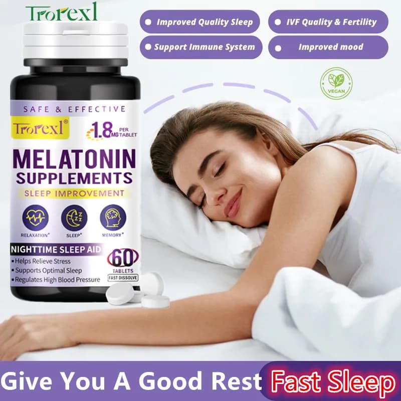 The help supplement for sleep at melatonin improves the quality of sleep vitamin B6 relieves stress and anxiety to a quicker sleep longer and with good rest