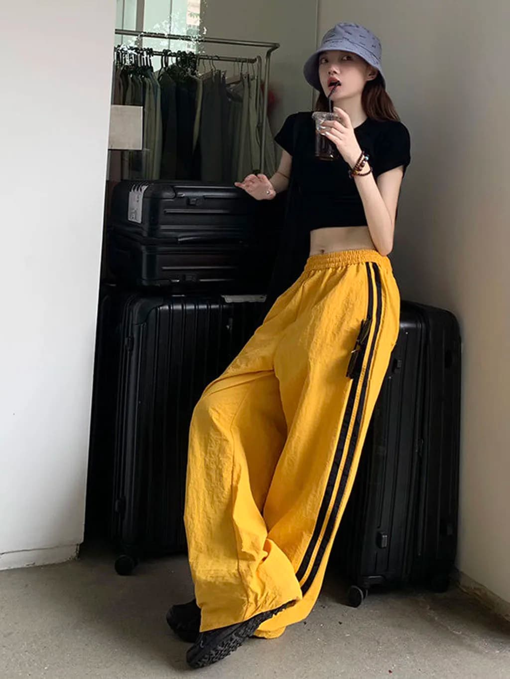 Pantaloni sportivi larghi, casual e a righe da donna, pantaloni cargo sottili per la primavera e l'autunno, jazz casual, danza di strada, hip-hop pa