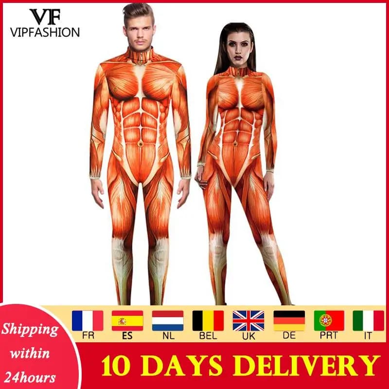 VIP FASHION Halloween costumi Cosplay per uomo donna 3D Anime giapponesi stampati Muscle Zentai body tute