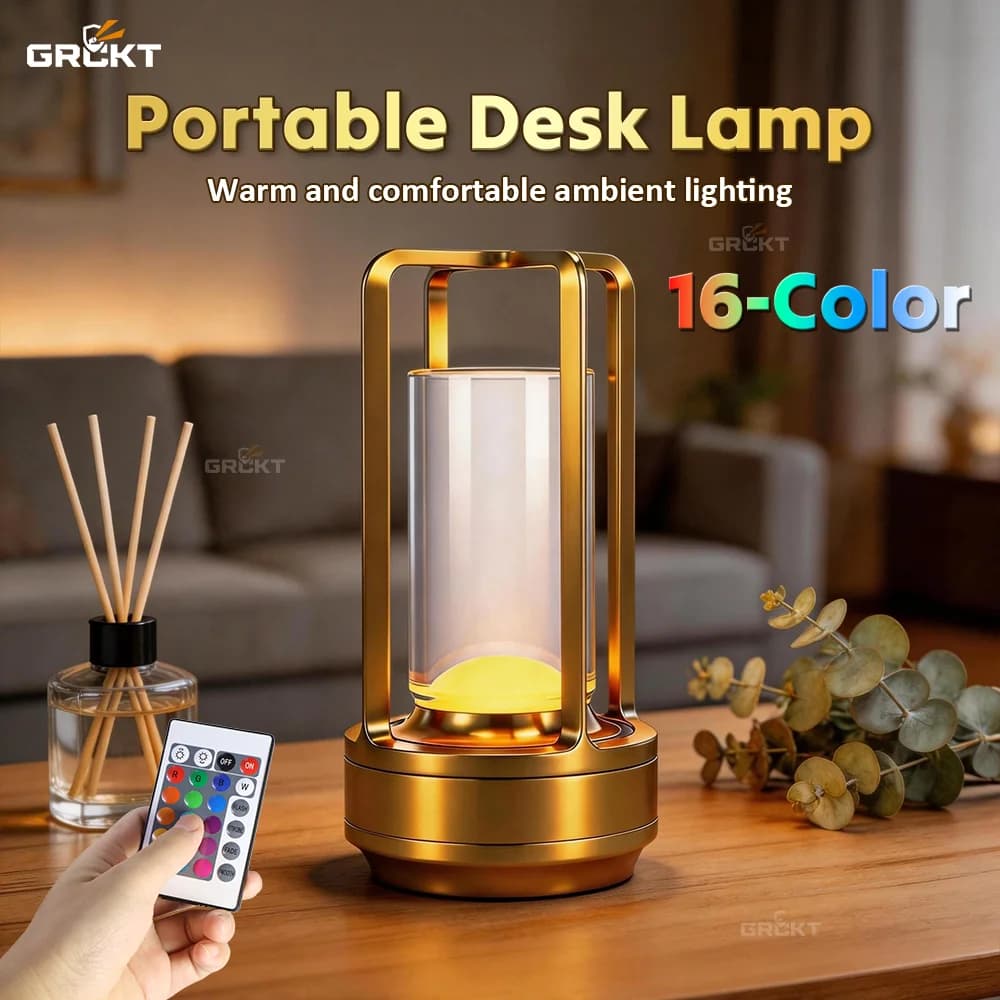 Lampada da Tavolo a 16 Modalità, LED Ricaricabile, Luce d'Atmosfera Dimmerabile, Candela in Cristallo, Decorazione per la Stanza, Luci Notturne Portatili per Casa, Bar, Regalo