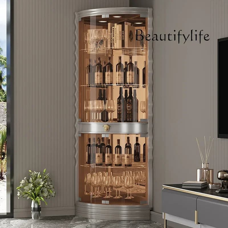BB Armadietto per vino triangolare con porta in vetro, soggiorno, luce, lusso, display ad angolo di fascia alta, nuovo armadietto per vino creativo