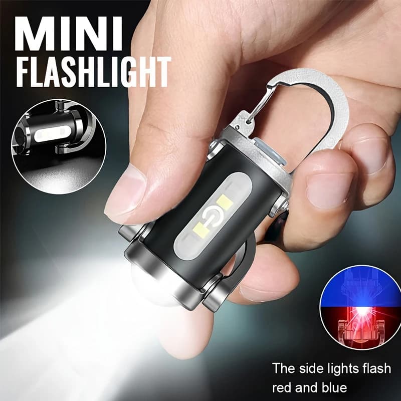 Mini Keychain Flashlight Rechargeable Pocket COB Working Light Outdoor Hook Emergency Warning Light for Camping Walking Hiking