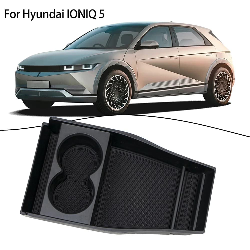 1 pz ABS Nero Bracciolo Centrale Scatola Nascosta Portabicchieri Console Vassoio Organizzatore Per Hyundai IONIQ 5 2021 Scatola Auto accessori