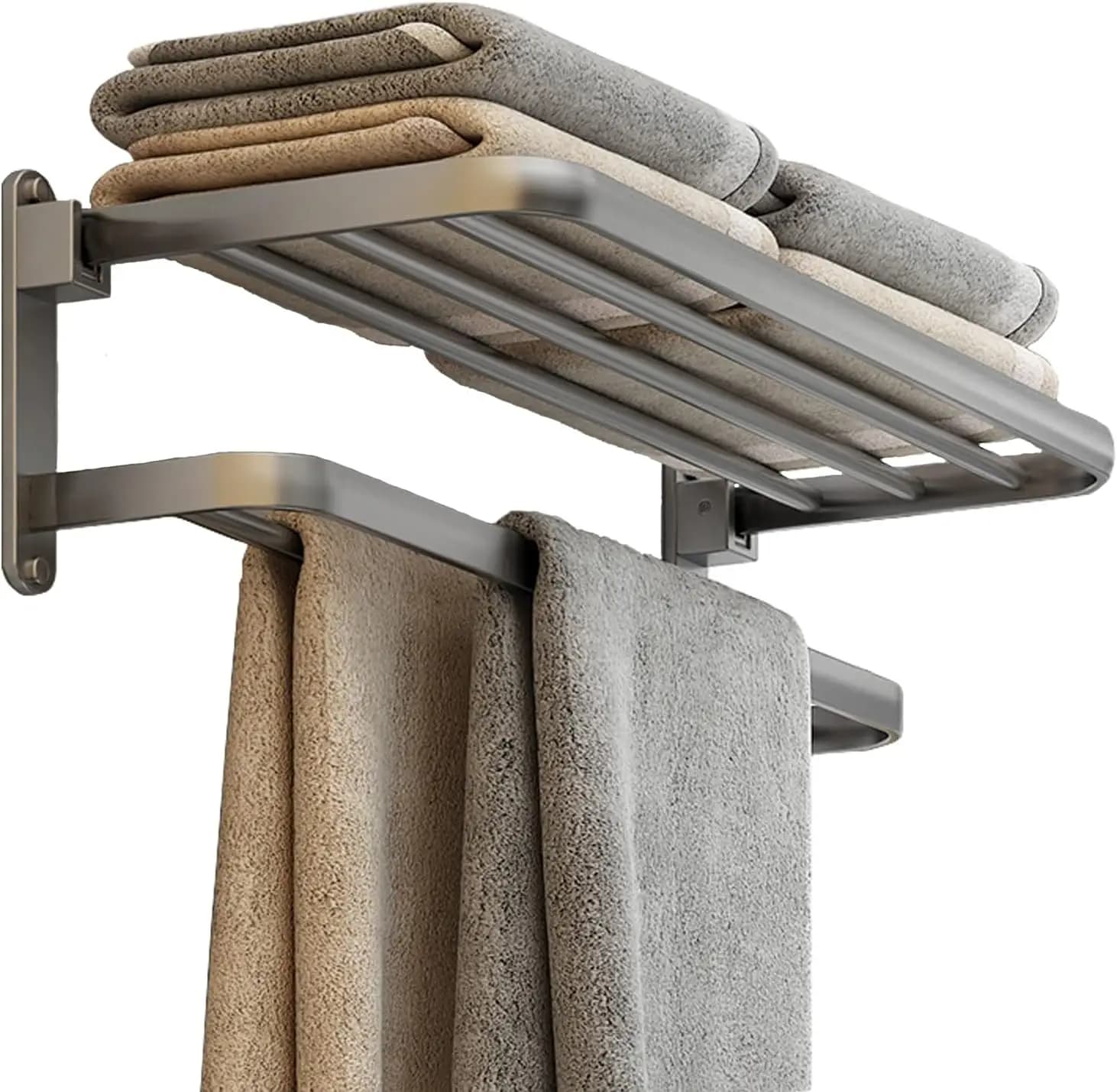 Portasciugamani da bagno con due barre portaasciugamani, mensola portaasciugamani da 24 pollici con barra portaasciugamani, portaasciugamani 1011-GR-60 (grigio moderno)