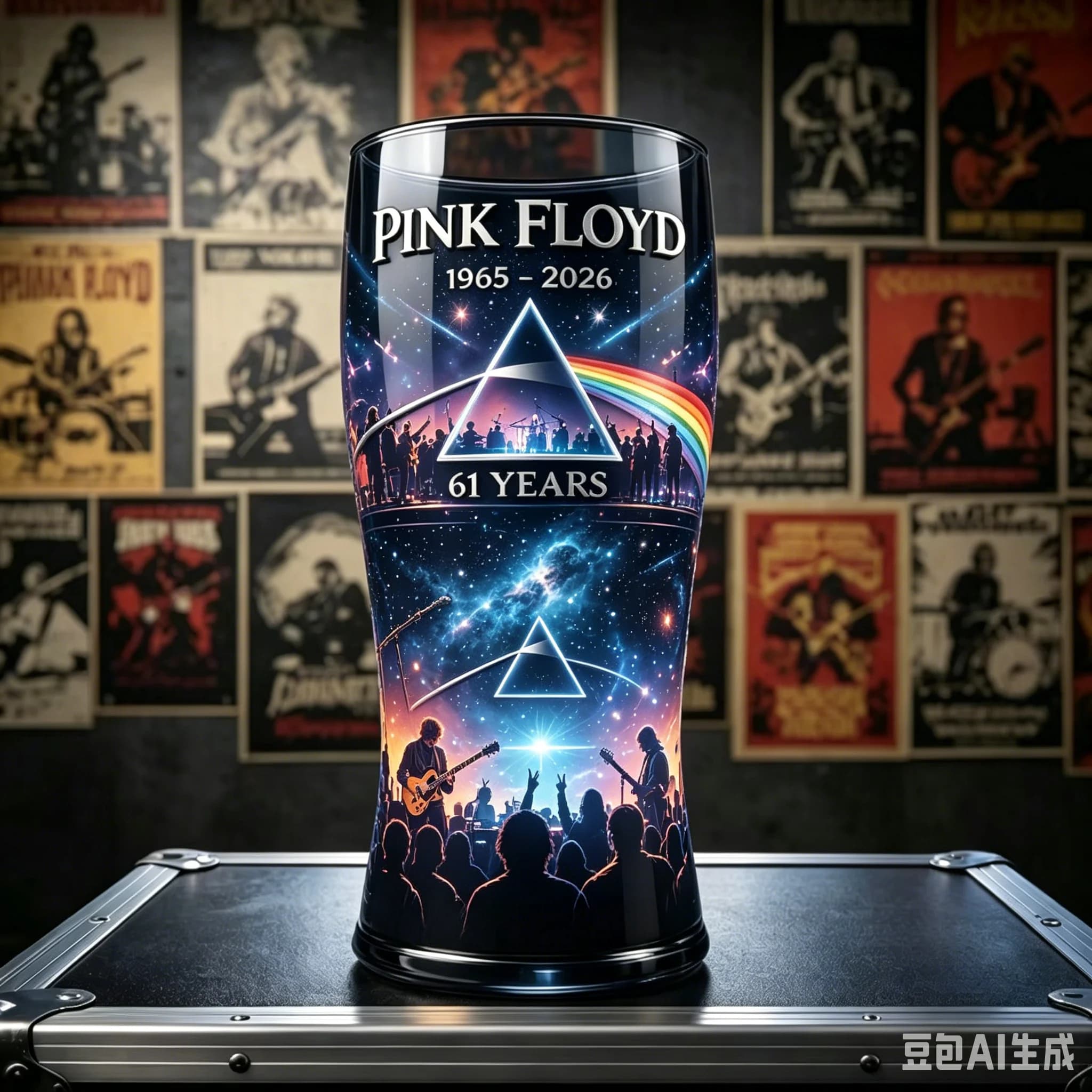 Bicchiere in Vetro Inciso per il 61° Anniversario dei Pink Floyd, Tazza da Birra da Collezione 'The Dark Side of the Moon' con Prisma Arcobaleno