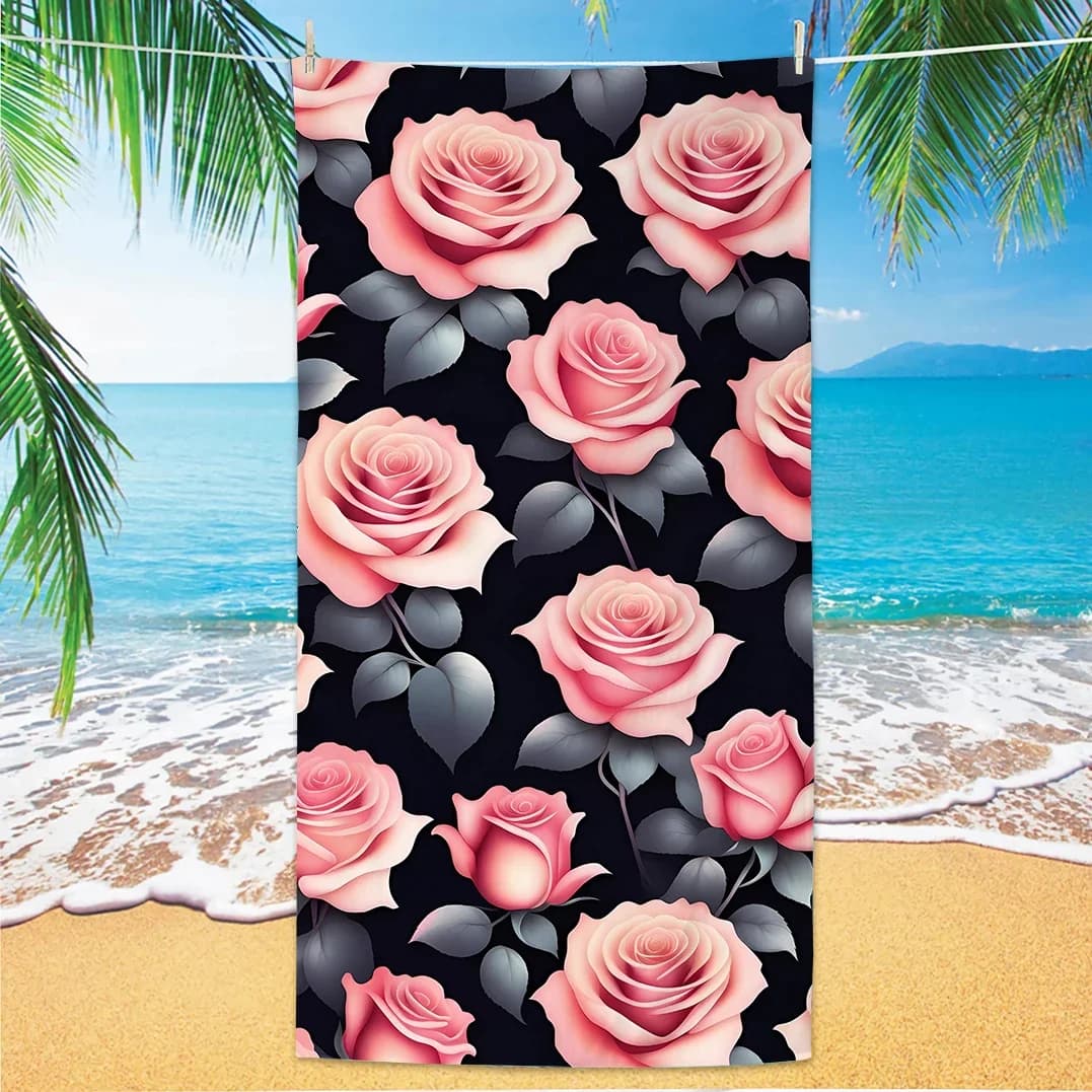 Asciugamano da spiaggia con motivo rosa, stampa digitale sottile in microfibra antisabbia ad asciugatura rapida leggera per nuotare, yoga, viaggi, palestra, regalo