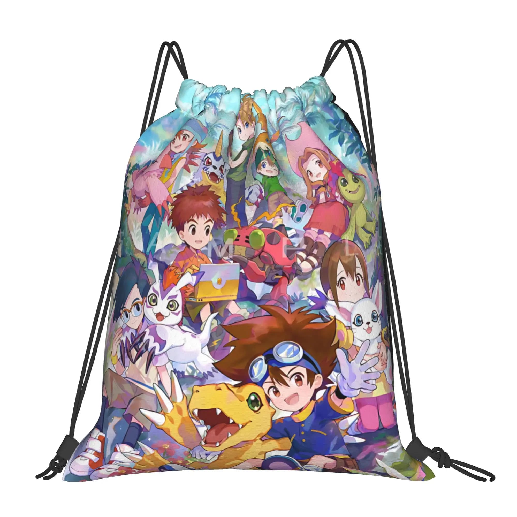 Per il viaggio, borsa da viaggio Digital Monster Kawaii con coulisse, borse da viaggio per riporre scarpe e vestiti, zaino portatile multifunzione per adolescenti