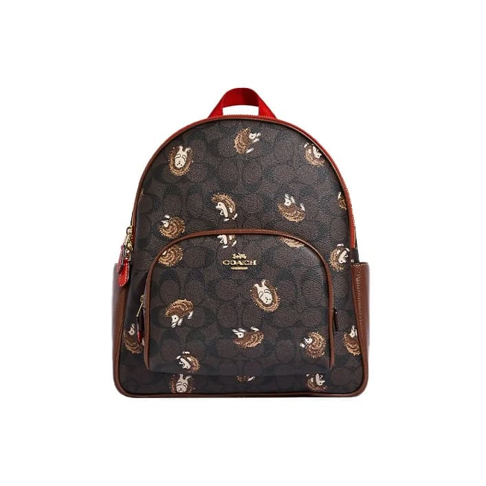 COACH Court Signature Coated Canvas With Refined Pebbled Leather Backpack Large Women's Brown & Black CC429-IMOSN