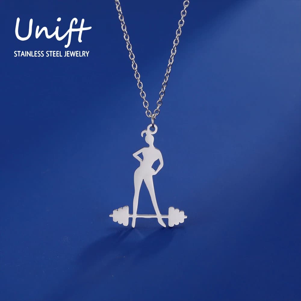 Unift Collana per ragazza per sollevamento pesi Ciondolo con manubri con bilanciere in acciaio inossidabile Gioielli ispirati al sport dell'atleta di moda per le donne
